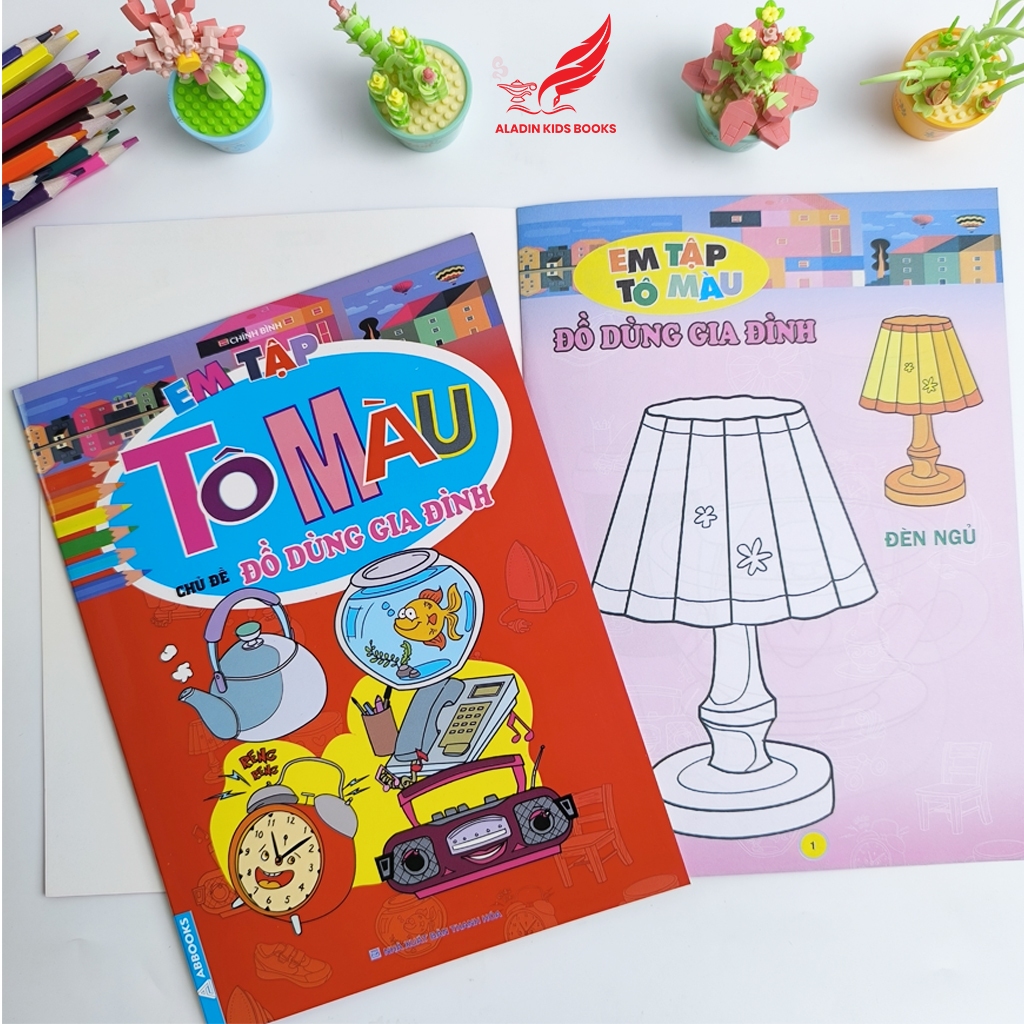 Sách- Bộ 4 Quyển Em Tập Tô Màu Chủ Đề Trái Cây – Rau Củ – Hoa – Đồ Dùng Gia Đình