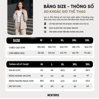 Áo Khoác Gió Nam Nữ MENTORIS Vải 2 Lớp Chống Gió, Cản Bụi, Giữ Nhiệt Nhẹ, Form Thể Thao MAG01