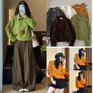 Áo len cardigan cổ bẻ khoá kéo lông xù TAG CỪU màu vintage hàng QC loại 1