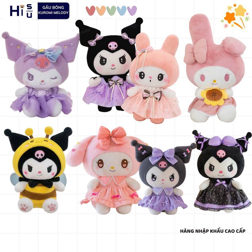 Gấu Bông Kuromi & My Melody Mặc Váy Nhiều Mẫu Cao Cấp, Thú Nhồi Bông Kurumi Dễ Thương Làm Quà Tặng Sinh Nhật Cho Bé