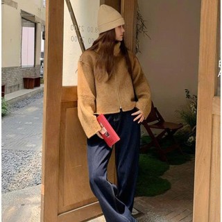 Áo Dạ Nữ Cổ Lọ Khóa Kéo Cao Cổ Form Rộng Màu Nâu Camel 247store Áo Khoác Dạ Nhiều Kiểu Mặc Thu Đông
