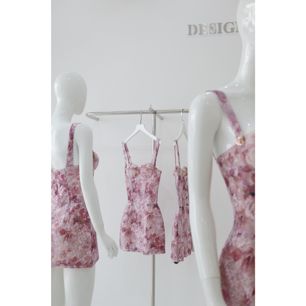 Đầm ren hoa mi Khiết dáng ngắn ôm body họa tiết hoa loang pastel phong cách quyến rũ KD413