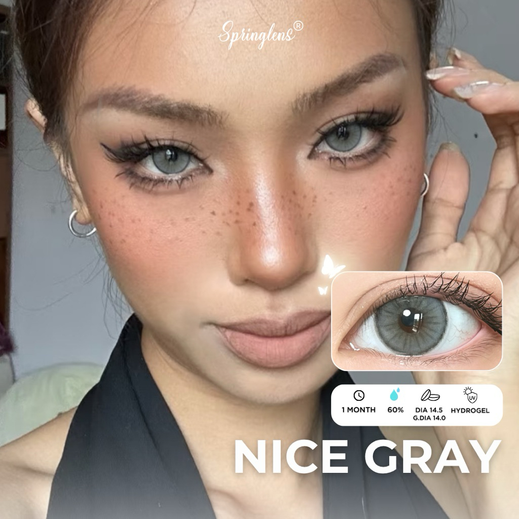 Kính áp tròng xám NICE GRAY tây sáng viền giãn tròng to 1 tháng | Spring Lens