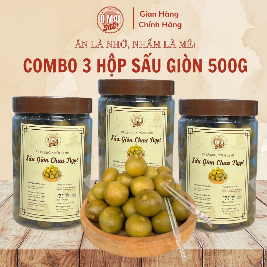 [COMBO 3 HỘP] Ô mai sấu giòn, sấu giòn ngọt, sấu giòn cay có hạt 500G - Ô MAI MÊ omaime
