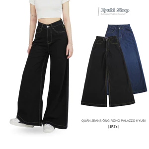 Quần Jeans Ống Rộng Wide Leg KYUBI tôn dáng cạp cao (có Bigsize) - ống loe palazzo siêu rộng JR73