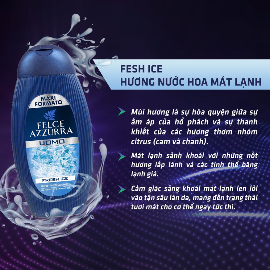 Sữa tắm gội toàn thân cho nam Fresh Ice - Mát lạnh sảng khoái Felce Azzura - NK Ý