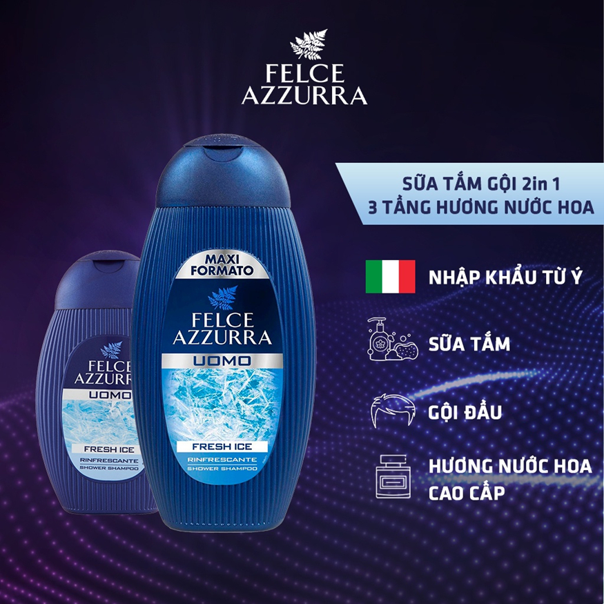 Sữa tắm gội toàn thân cho nam Fresh Ice - Mát lạnh sảng khoái Felce Azzura - NK Ý