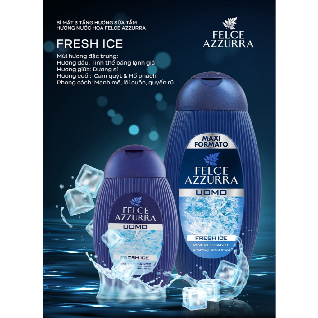 Sữa tắm gội toàn thân cho nam Fresh Ice - Mát lạnh sảng khoái Felce Azzura - NK Ý