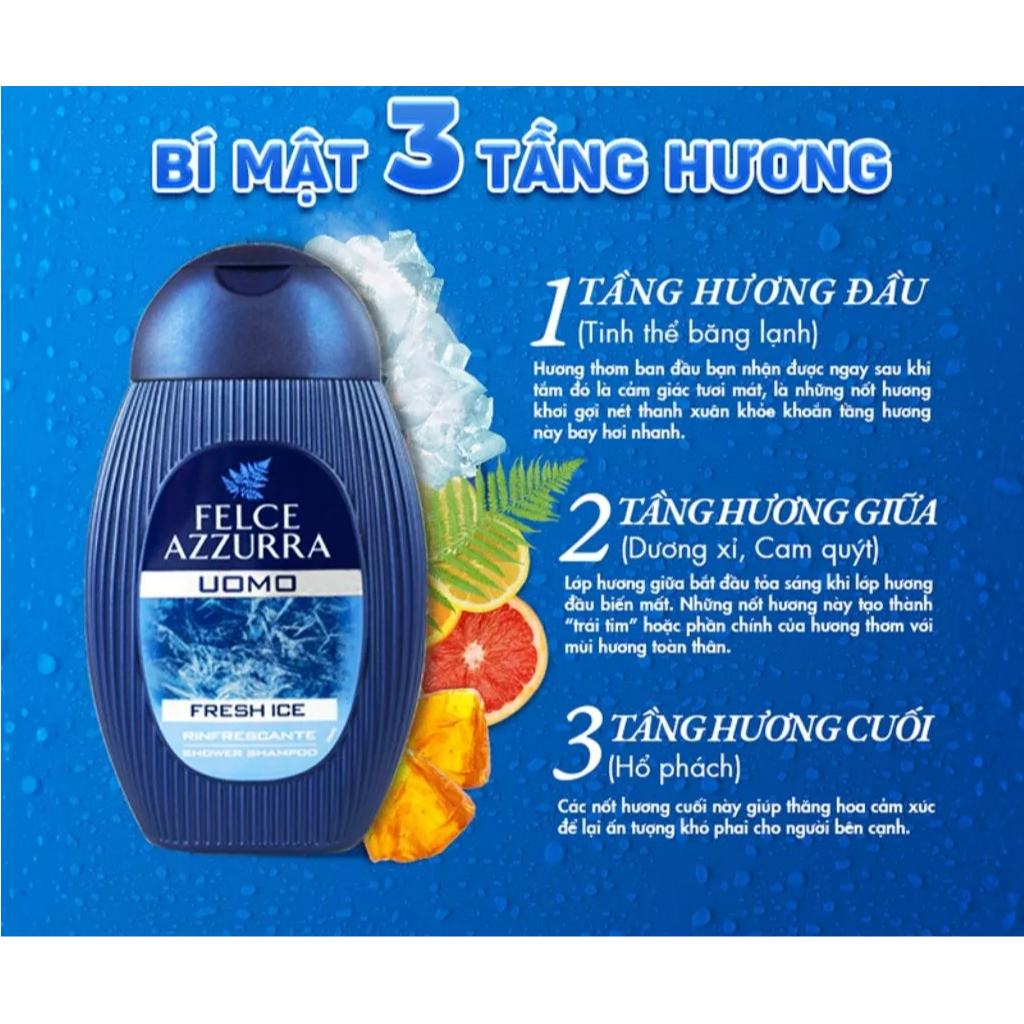 Sữa tắm gội toàn thân cho nam Fresh Ice - Mát lạnh sảng khoái Felce Azzura - NK Ý