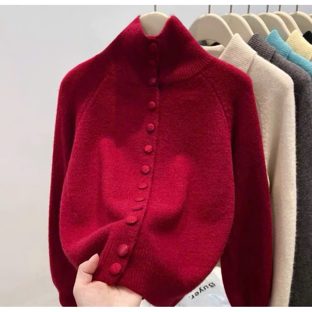Áo cardigan len trơn CÚC BỌC CỔ BẺ mềm mịn màu pastel  HOT TREND Joolate