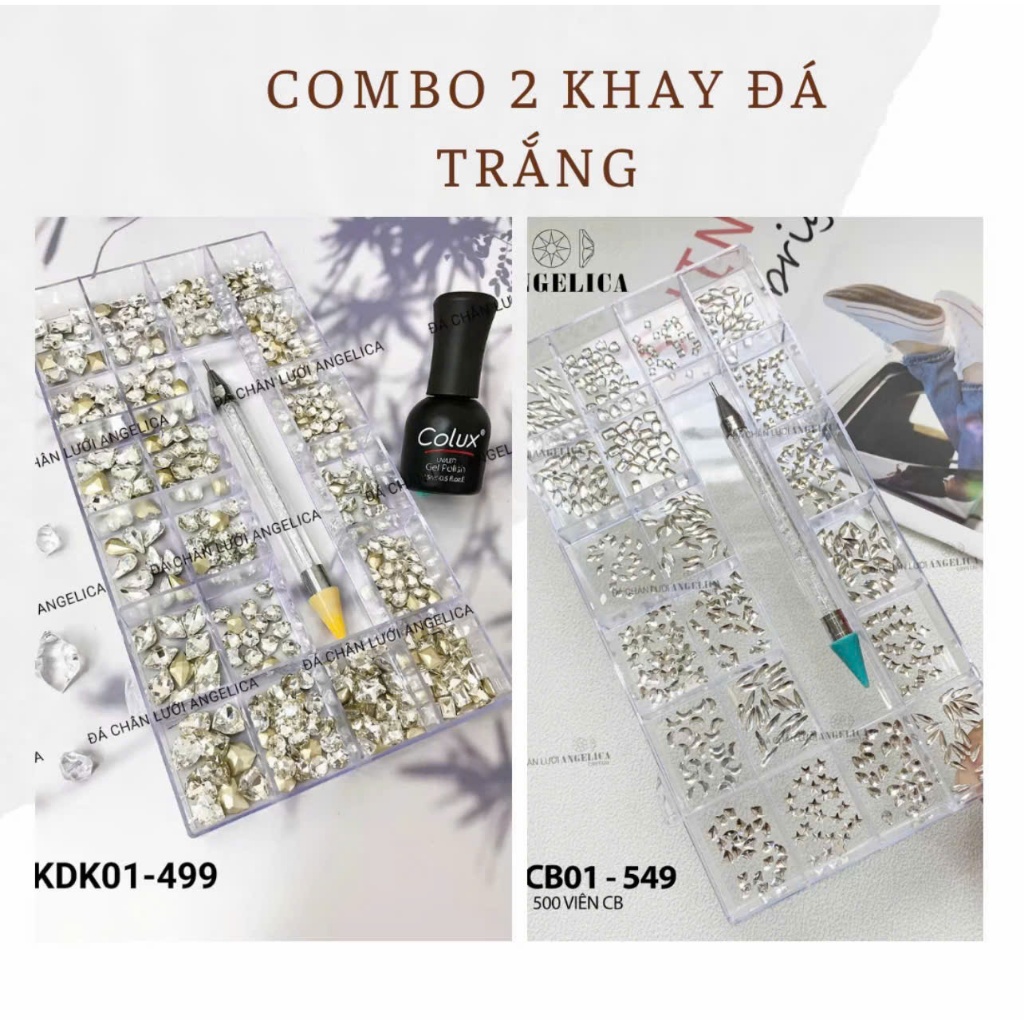 Combo 1 Khay Đá Khối + 1 Khay Đá Chân Bằng Mix Hình Siêu Sáng - Trang Trí Nail