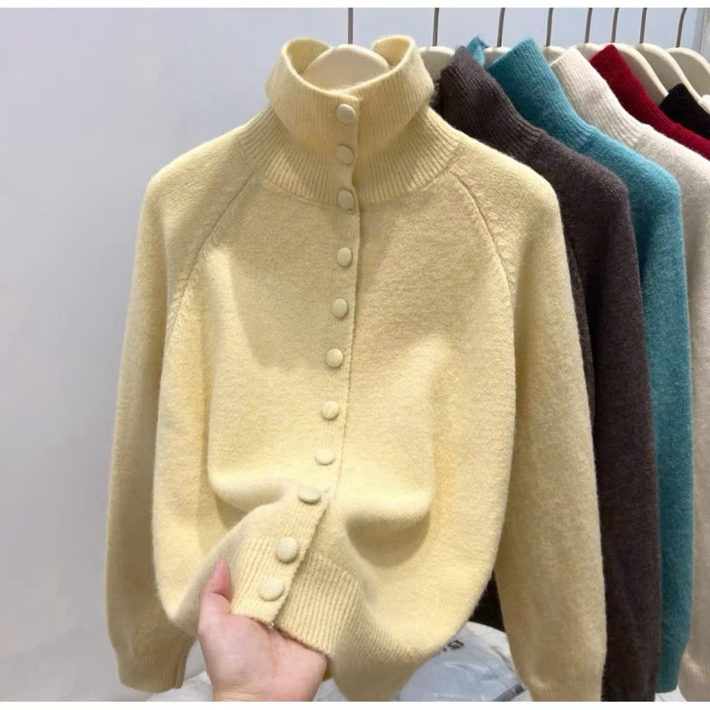 Áo cardigan len trơn CÚC BỌC CỔ BẺ mềm mịn màu pastel  HOT TREND Joolate