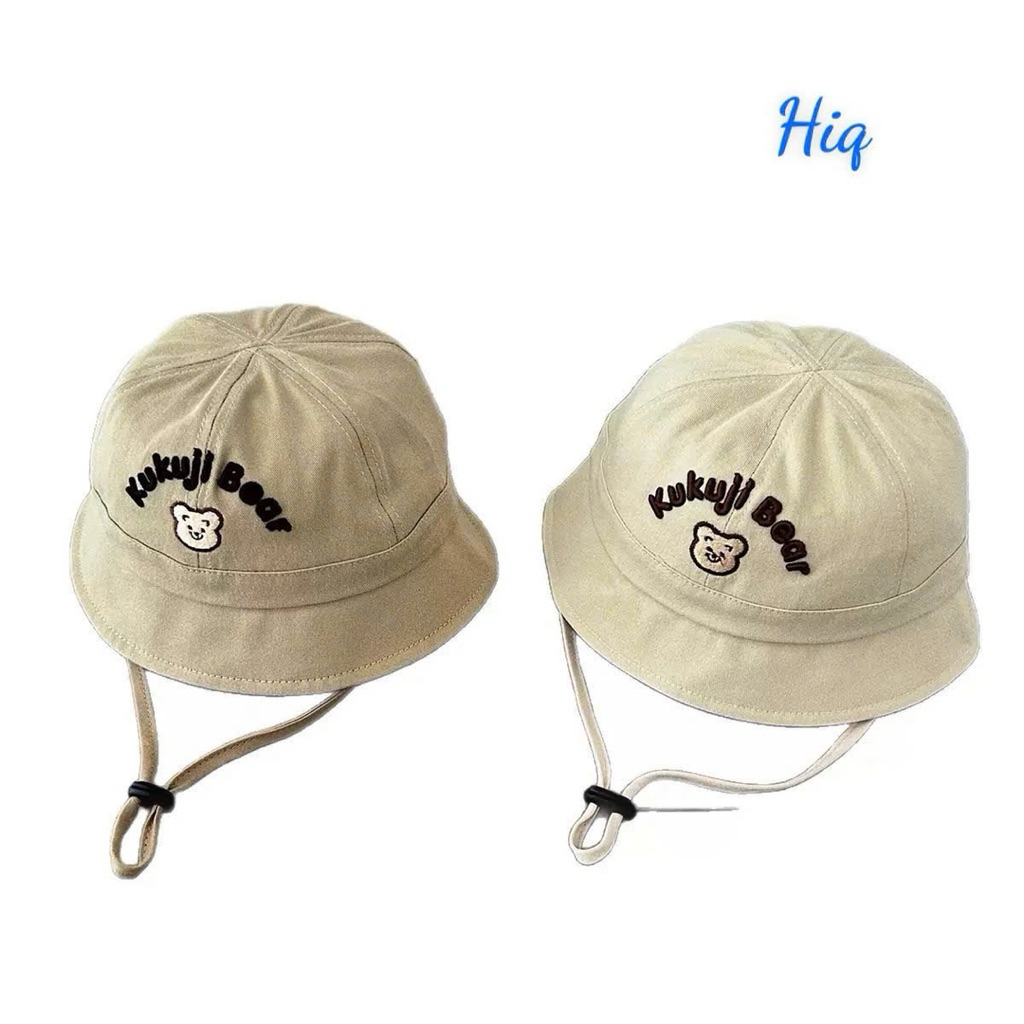 Mũ bucket kaki cho bé hoạ tiết gấu dễ thương