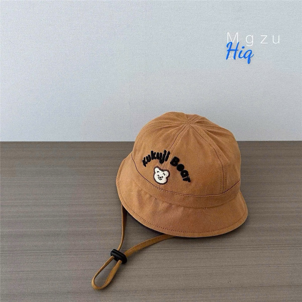 Mũ bucket kaki cho bé hoạ tiết gấu dễ thương