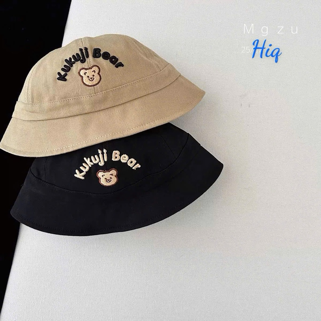 Mũ bucket kaki cho bé hoạ tiết gấu dễ thương