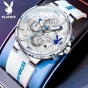 PLAYBOY Đồng hồ Nam thạch anh dây đeo đồng hồ silicon và chức năng chronograph chống nước lịch 3063