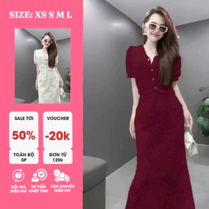 Sét Đầm Ren Tay Lỡ Cổ Tim Nút Ngọc – Thiết Kế Sang Trọng, Tôn Dáng, Ren Cao Cấp