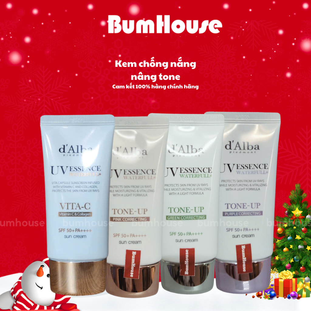 Kem chống nắng d Alba Waterfull Tone-Up Purple/Pink/Green/Vita C Correcting Sun Cream SPF50+ PA++++ 35ml/50ml Torriden