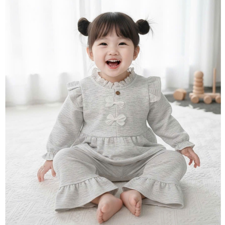 Bộ Quần Áo Dài Tay Mùa Đông Bé Gái Chất Liệu Len Cao Cấp Ấm Áp An Toàn Cho Bé Nhà Liena's Closet