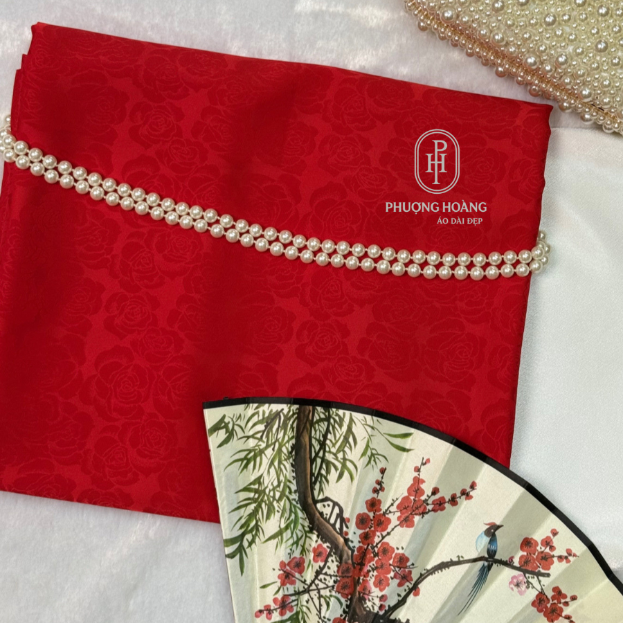 GẤM LỤA CAO CẤP [Phượng Hoàng] May Áo Dài, May Đầm Váy họa tiết Hoa Hồng, chất liệu mềm rũ, mặc Tết HH02