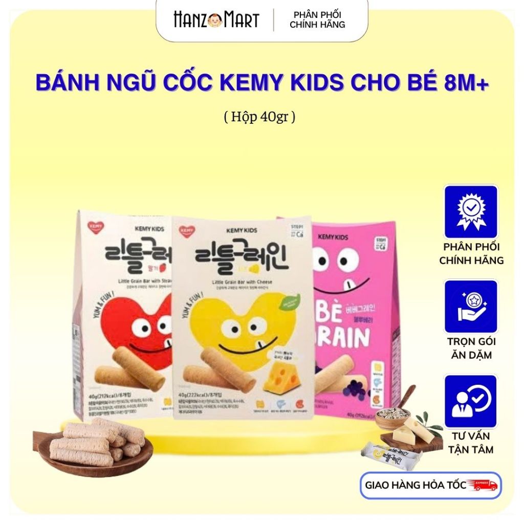 Bánh ăn dặm ngũ cốc dinh dưỡng Kemy Kids cho bé 8 thanh Hàn Quốc hanzomart