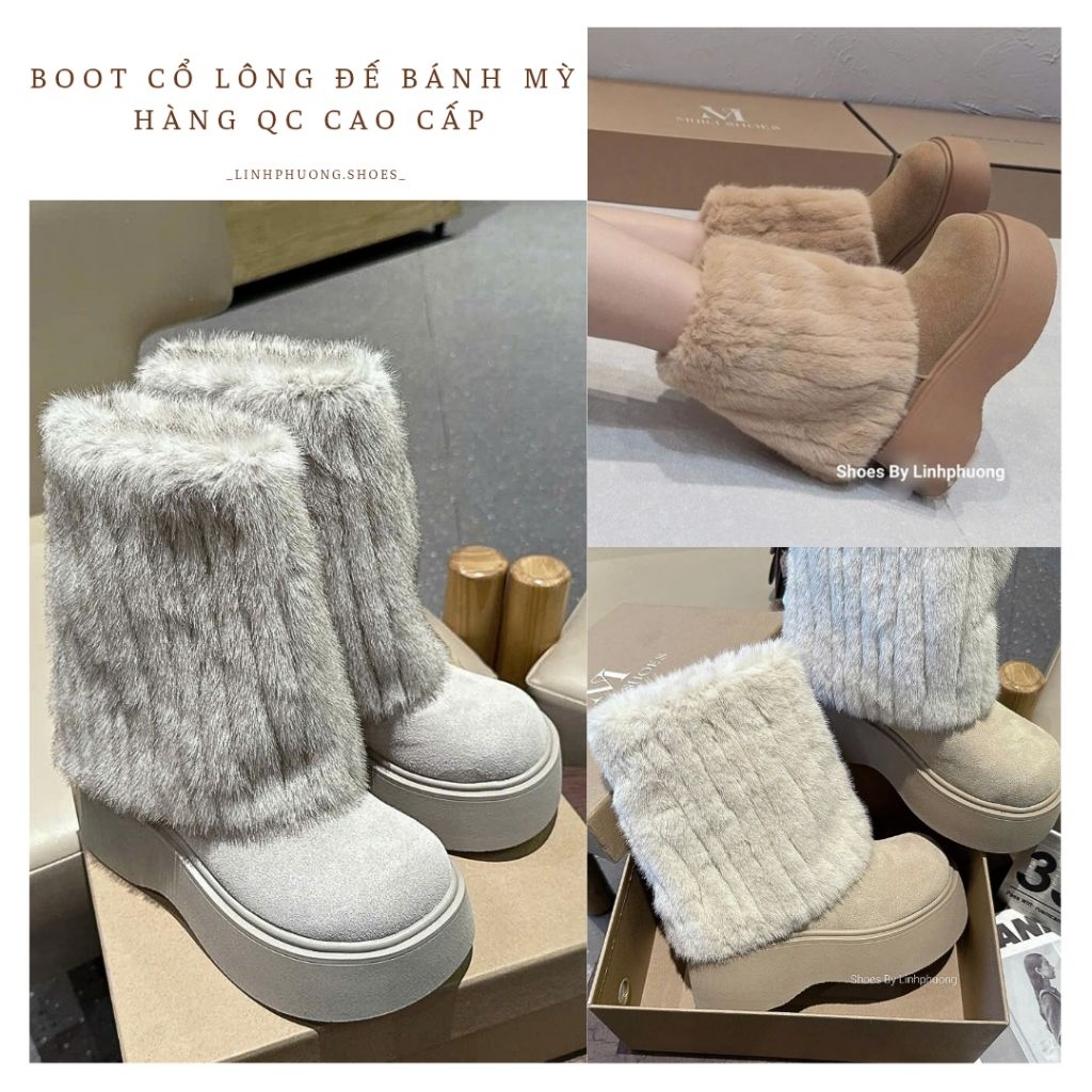 [‼️GIÁ XẢ BỎ MẪU] Boot da lộn cổ lông đế bánh mỳ cao 6/7cm hàng QCCC fullbox