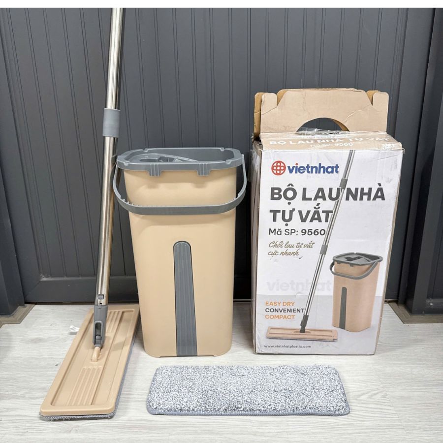 Bộ Lau Nhà Tự Vắt Thông Minh Xoay 360 độ, Cây Lau Nhà Tự Vắt Tiện Lợi Kèm Thùng 1986