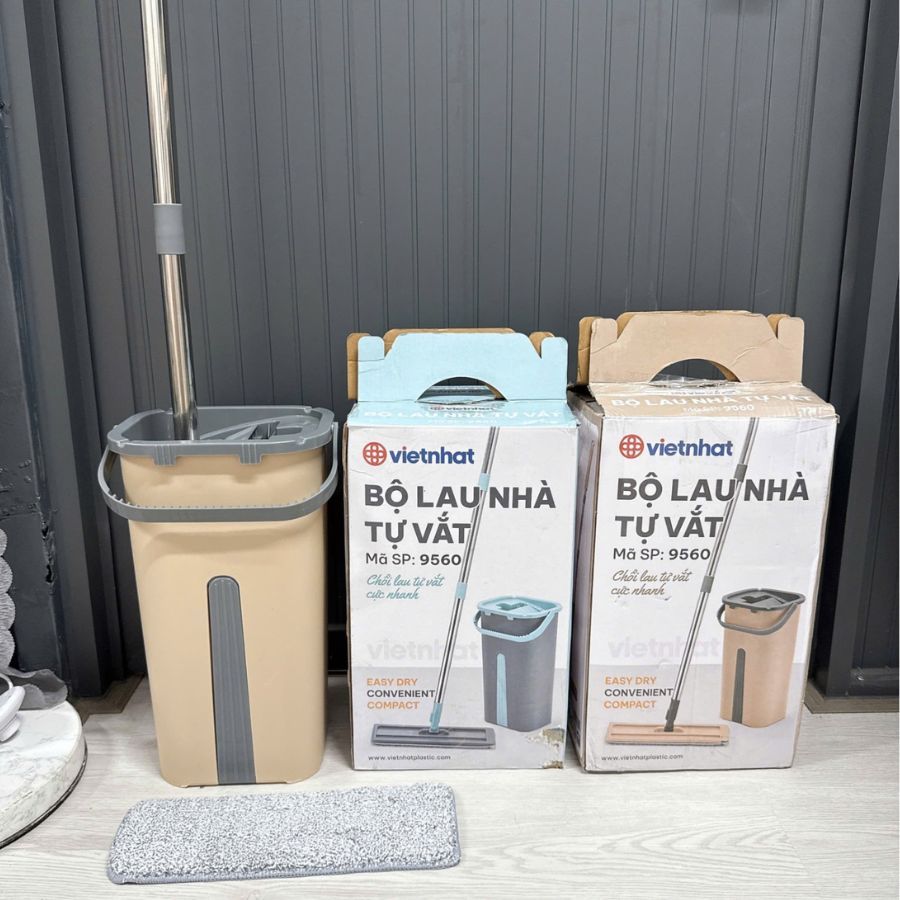 Bộ Lau Nhà Tự Vắt Thông Minh Xoay 360 độ, Cây Lau Nhà Tự Vắt Tiện Lợi Kèm Thùng 1986