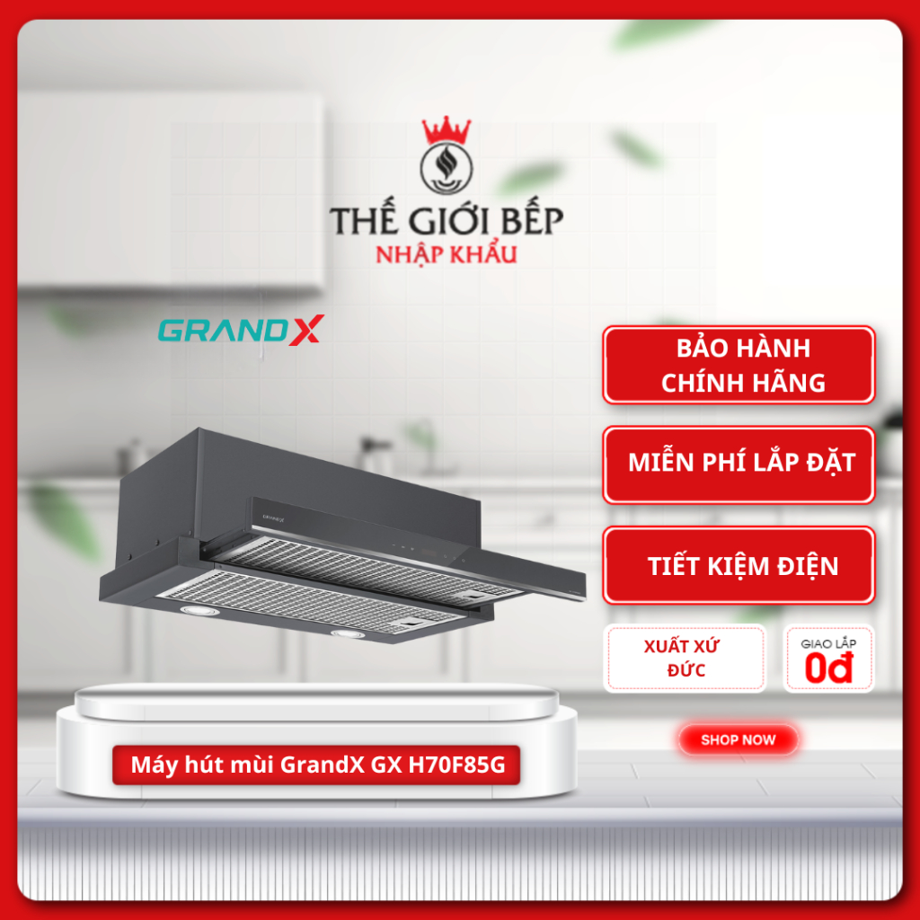 Máy Hút Mùi GrandX GX H70F85G Thiết Kế Âm Tủ Mặt Kính Nano Hút Nhanh Dễ Vệ Sinh