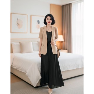 VT250339 – Áo Blazer Nữ Tay Ngắn Form Rộng Basic Công Sở, Áo Khoác Vest Nữ Ngắn Tay Dáng Suông