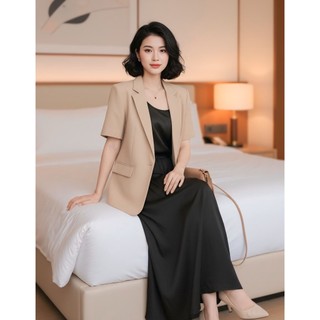 VT250339 – Áo Blazer Nữ Tay Ngắn Form Rộng Basic Công Sở, Áo Khoác Vest Nữ Ngắn Tay Dáng Suông