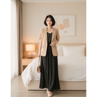 VT250339 – Áo Blazer Nữ Tay Ngắn Form Rộng Basic Công Sở, Áo Khoác Vest Nữ Ngắn Tay Dáng Suông