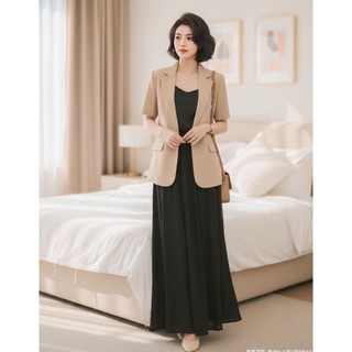 VT250339 – Áo Blazer Nữ Tay Ngắn Form Rộng Basic Công Sở, Áo Khoác Vest Nữ Ngắn Tay Dáng Suông