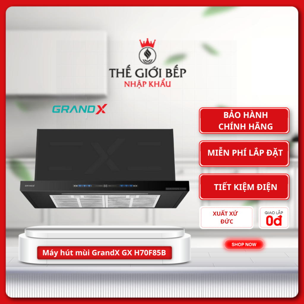 Máy Hút Mùi GrandX GX H70F85B Dạng Kéo Rút Âm Tủ Thân Sơn Tĩnh Điện Đen Độ Ồn Thấp