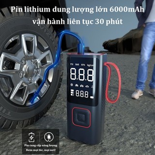 Máy Bơm Lốp Không Dây 6000mAh, Vừa Là Sạc Dự Phòng Di Động, Màn Hình Kép Số SIÊU SÁNG, Đo Áp Suất Chính Xác