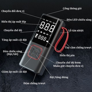 Máy Bơm Lốp Không Dây 6000mAh, Vừa Là Sạc Dự Phòng Di Động, Màn Hình Kép Số SIÊU SÁNG, Đo Áp Suất Chính Xác