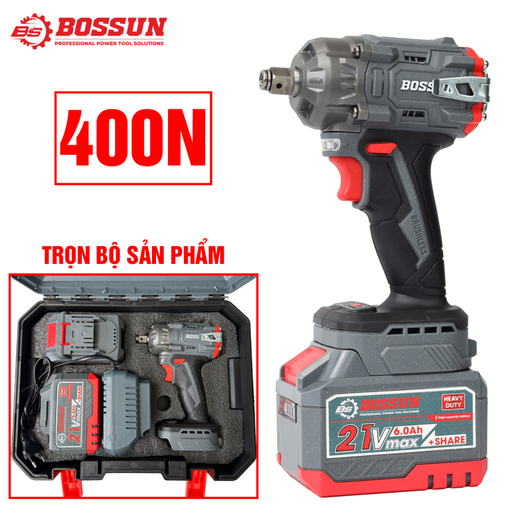 [Combo] Bộ máy siết Bulong Bossun M21B-IW400N + Thân Máy Mài Bossun M21B-AG100PRO