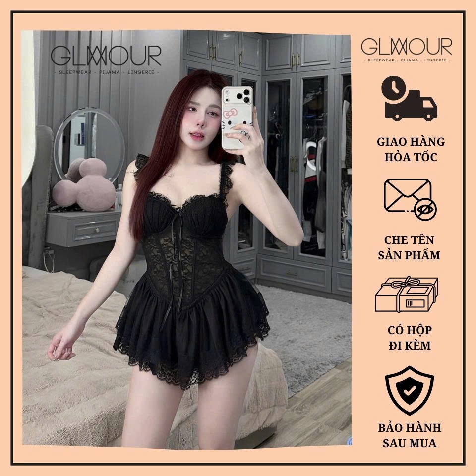 Váy ngủ hai dây lụa satin cao cấp Glamour Đầm mặc nhà gợi cảm quyến rũ