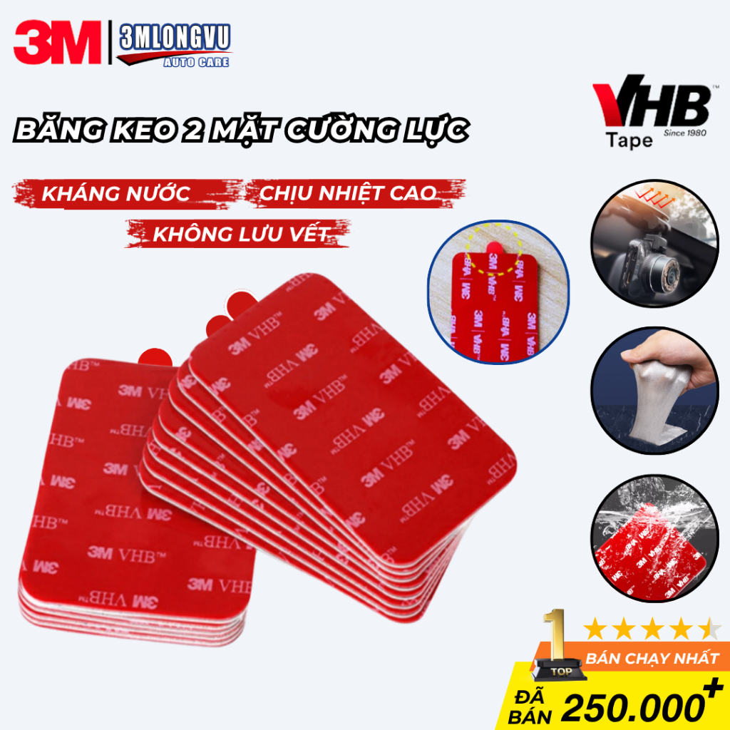 Băng keo 2 mặt 3M VHB siêu dính, chống thấm, không để lại vết keo - 3MLONGVU