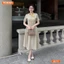 Đầm thiết kế BEMINE cổ trụ phối viền nơ đính cúc dáng chữ A phù hợp đi làm-B171