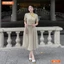 Đầm thiết kế BEMINE cổ trụ phối viền nơ đính cúc dáng chữ A phù hợp đi làm-B171