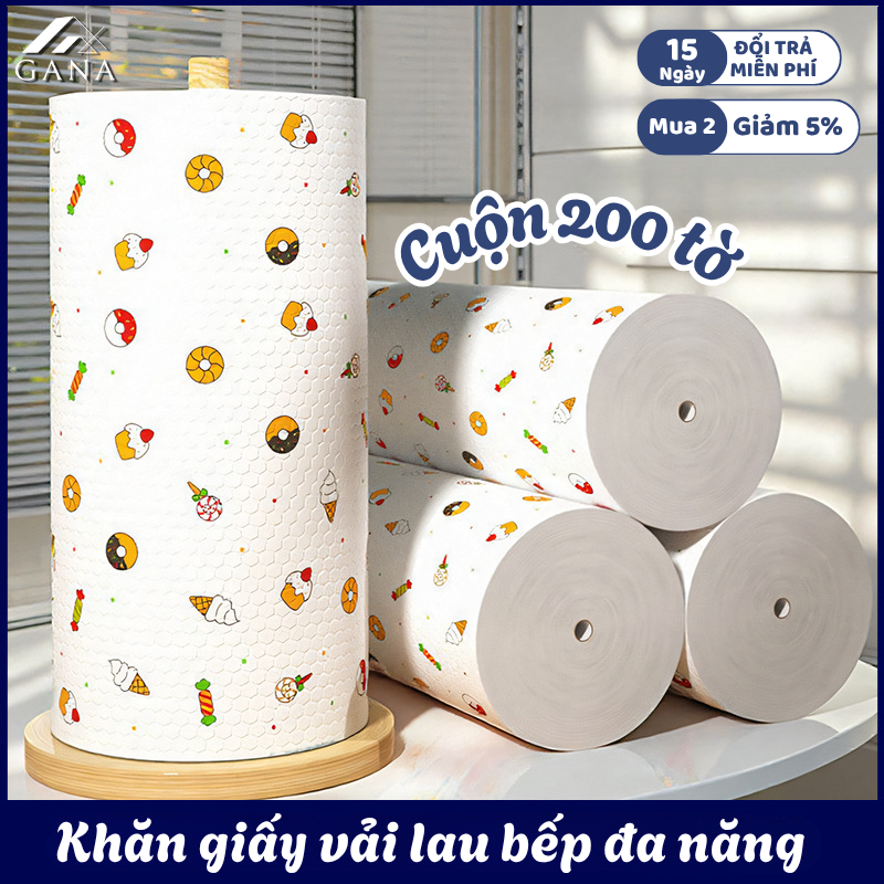 [LOẠI 1] Cuộn 200 Khăn Giấy Vải Lau Đa Năng Siêu Thấm Hút GANA, Lau Bếp, Lau Chén Bát, Siêu Dai, Có Thể Tái Sử Dụng,