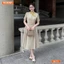 Đầm thiết kế BEMINE cổ trụ phối viền nơ đính cúc dáng chữ A phù hợp đi làm-B171