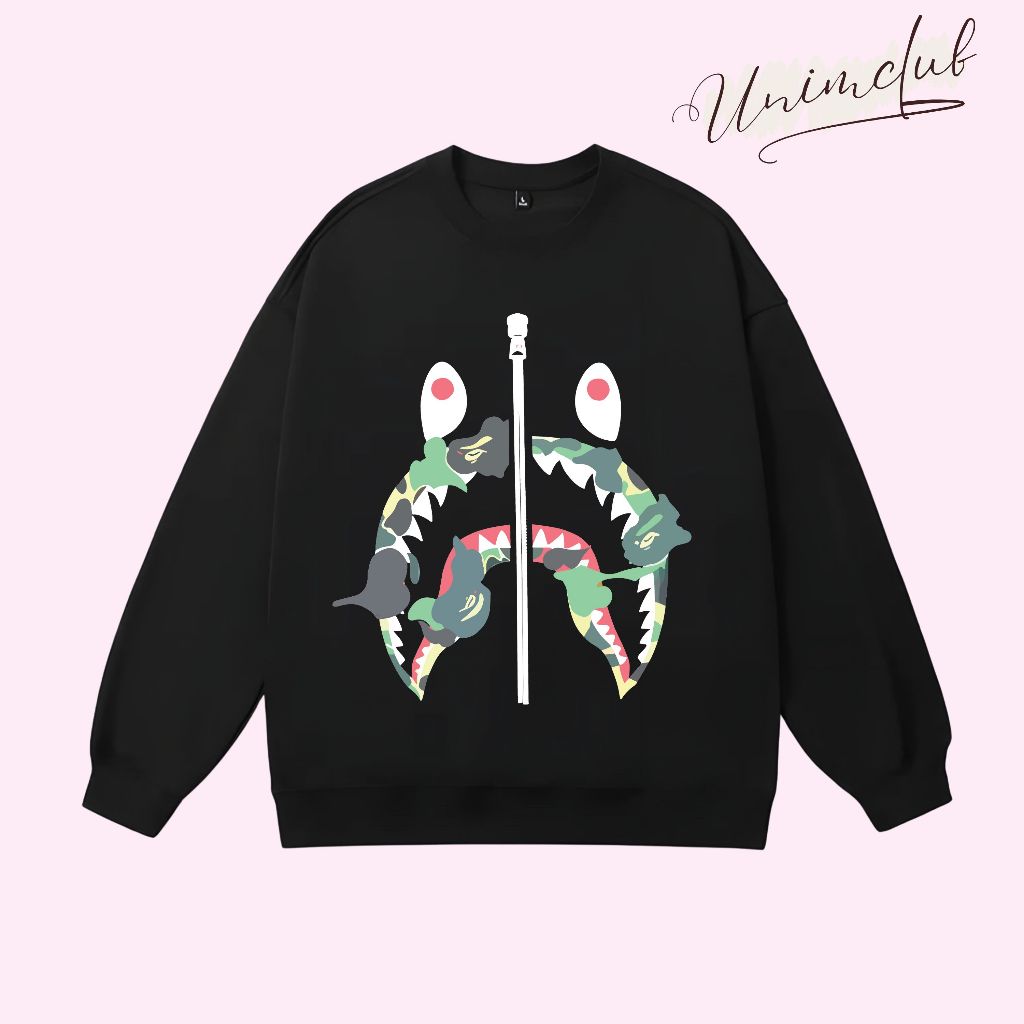 Áo Sweater Bape Rằn Ri Áo Nỉ Dài Tay Thu Đông Unisex Phong Cách Streetwear Nỉ Chân Cua Form Dáng Rộng Châu Âu SWTBP2