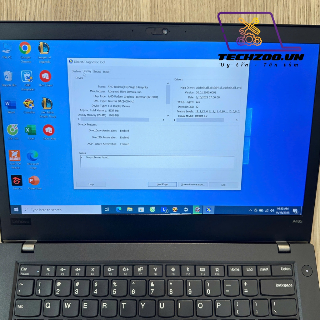 Laptop Thinkpad A485 Ryzen 5 2500U/16GB/512GB/14inch FHD/VGA Vega8 văn phòng, chơi game tốt, Liên minh, FCOnline,..