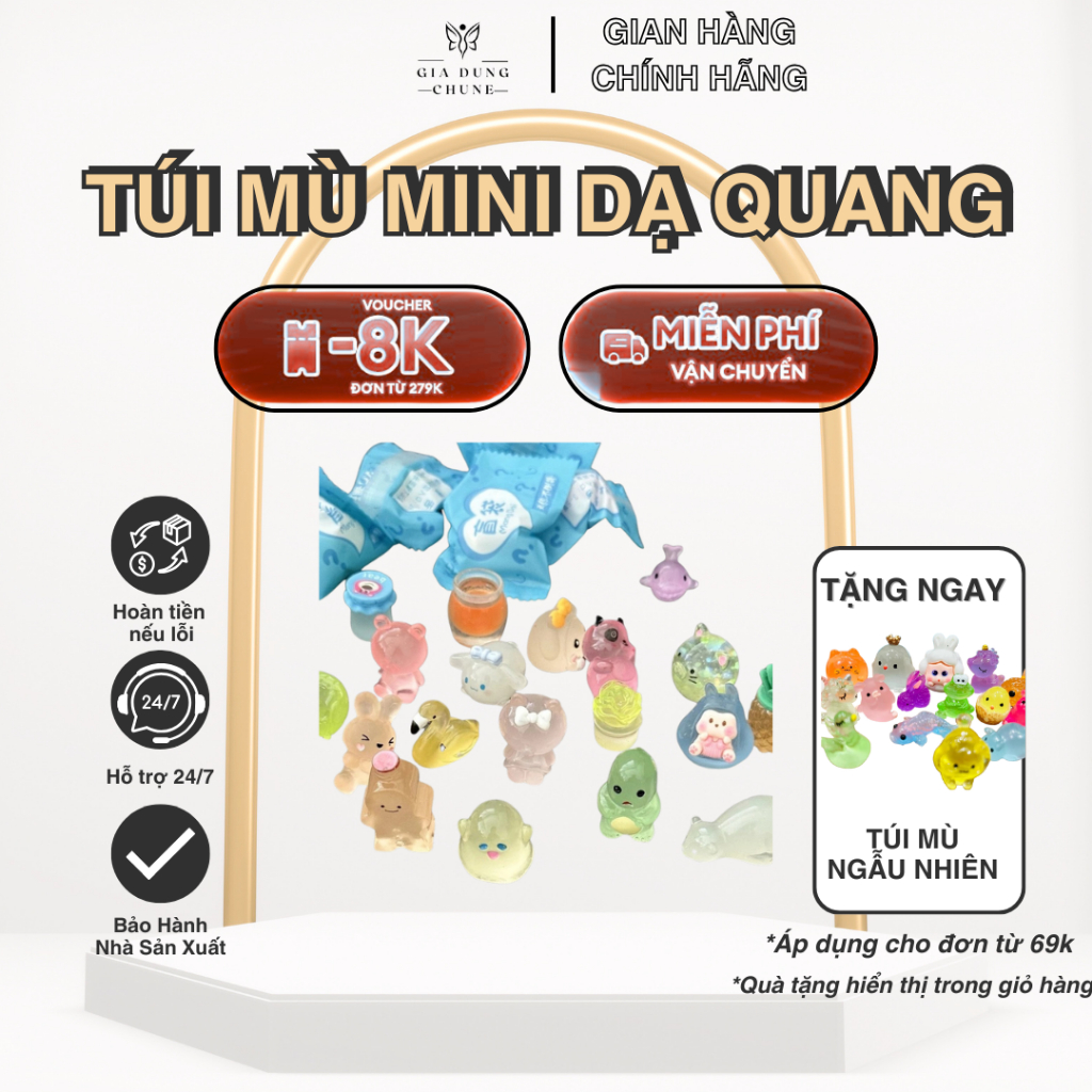 Set 100 Túi Mù Mini Dạ Quang, Túi Kẹo Bóc Quà Bí Mật - Charm Mini Dạ ...