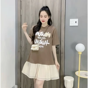 Váy đuôi cá họa tiết chữ cộc tay không cổ form rộng mặc nhà đi chơi bầu bigsize T1377G