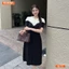 Đầm thiết kế BEMINE cổ tròn phối viền ren cách điệu dáng chữ A phù hợp đi làm-B172