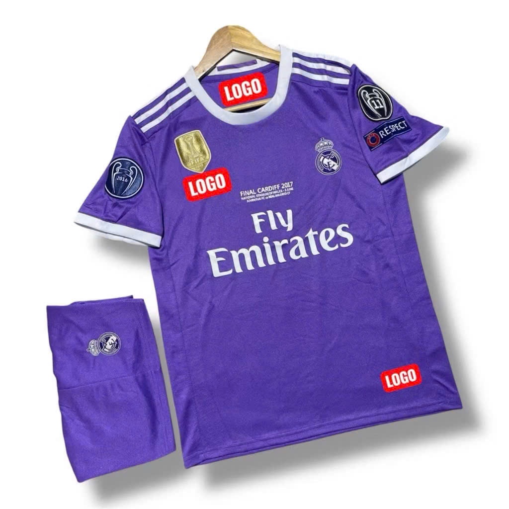 Bộ Quần Áo Bóng Đá CLB Real 2017, Áo Đá Banh Ronaldo - Vải Polyester Gai Thái Cao Cấp.