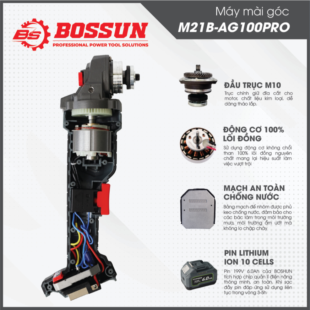 [Combo] Bộ máy siết Bulong Bossun M21B-IW400N + Thân Máy Mài Bossun M21B-AG100PRO